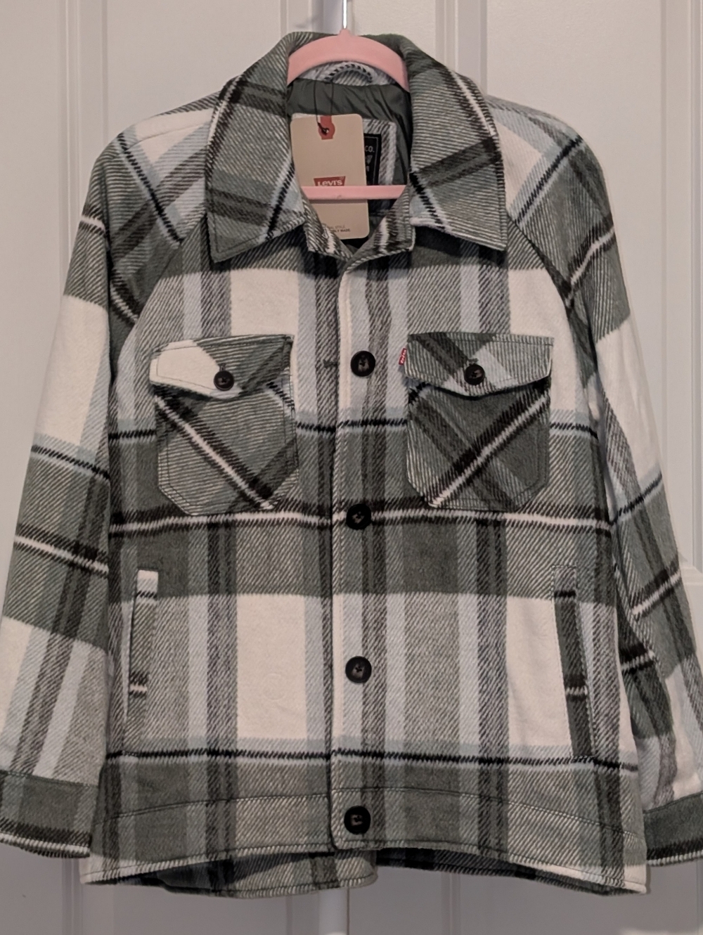 Levi's Women's Green Plaid Oversized Raglan Sleeve Shirt Jacket Size L Large - Picture 5 of 14